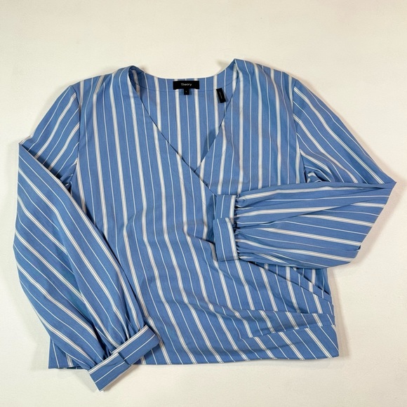 THEORY Quincy Striped Wrap Top Size L - Picture 2 of 12